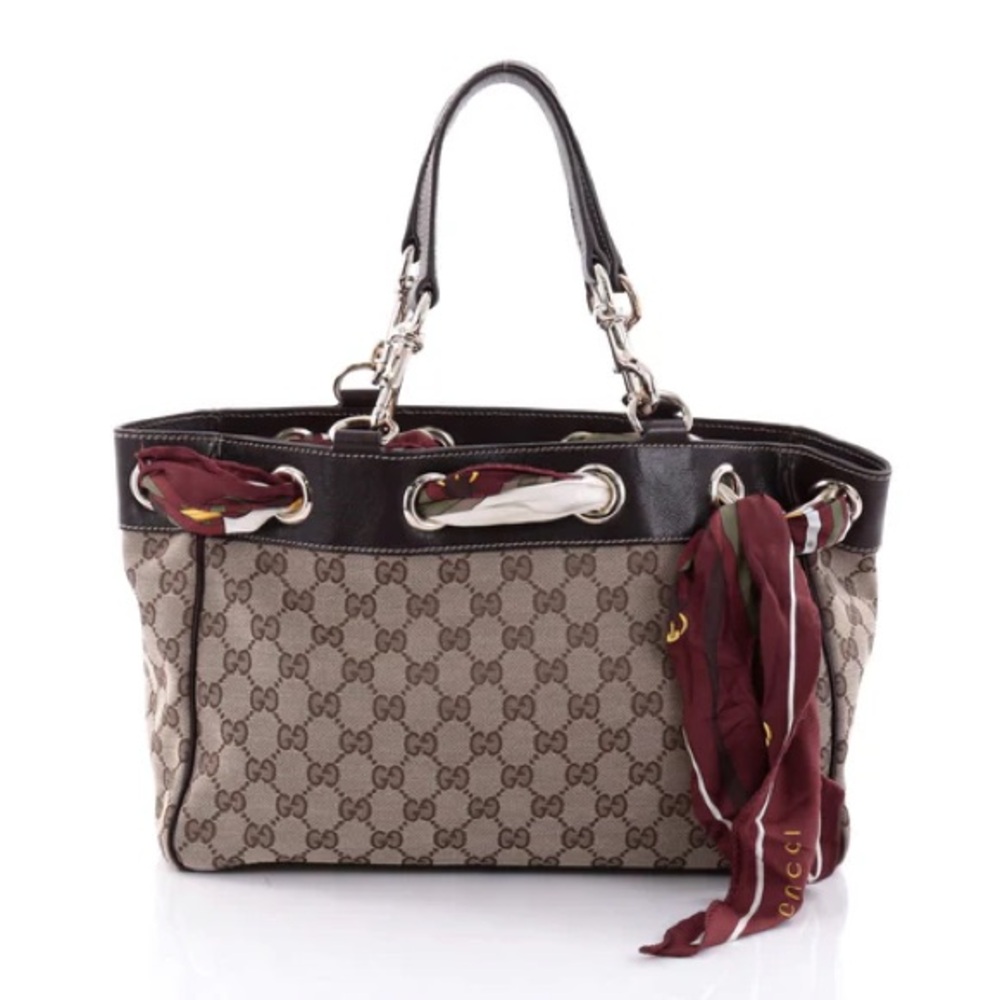 GUCCI VINTAGE POSITANO MONOGRAMMED LEATHER TOTE - Picture 1 of 10